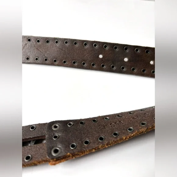 Vintage Brown Leather Heavy Metal Hardware Studded Grunge Biker Streetwear Belt - Picture 7 of 13
